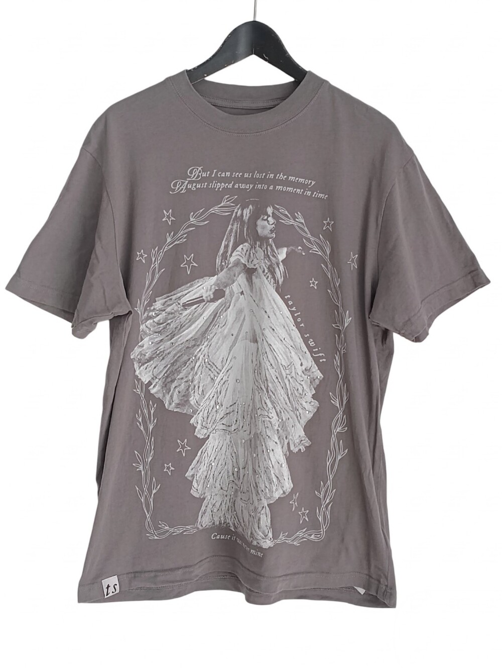 Taylor Swift Grey Folklore Album Rhinestone Print Graphic Tee Size L